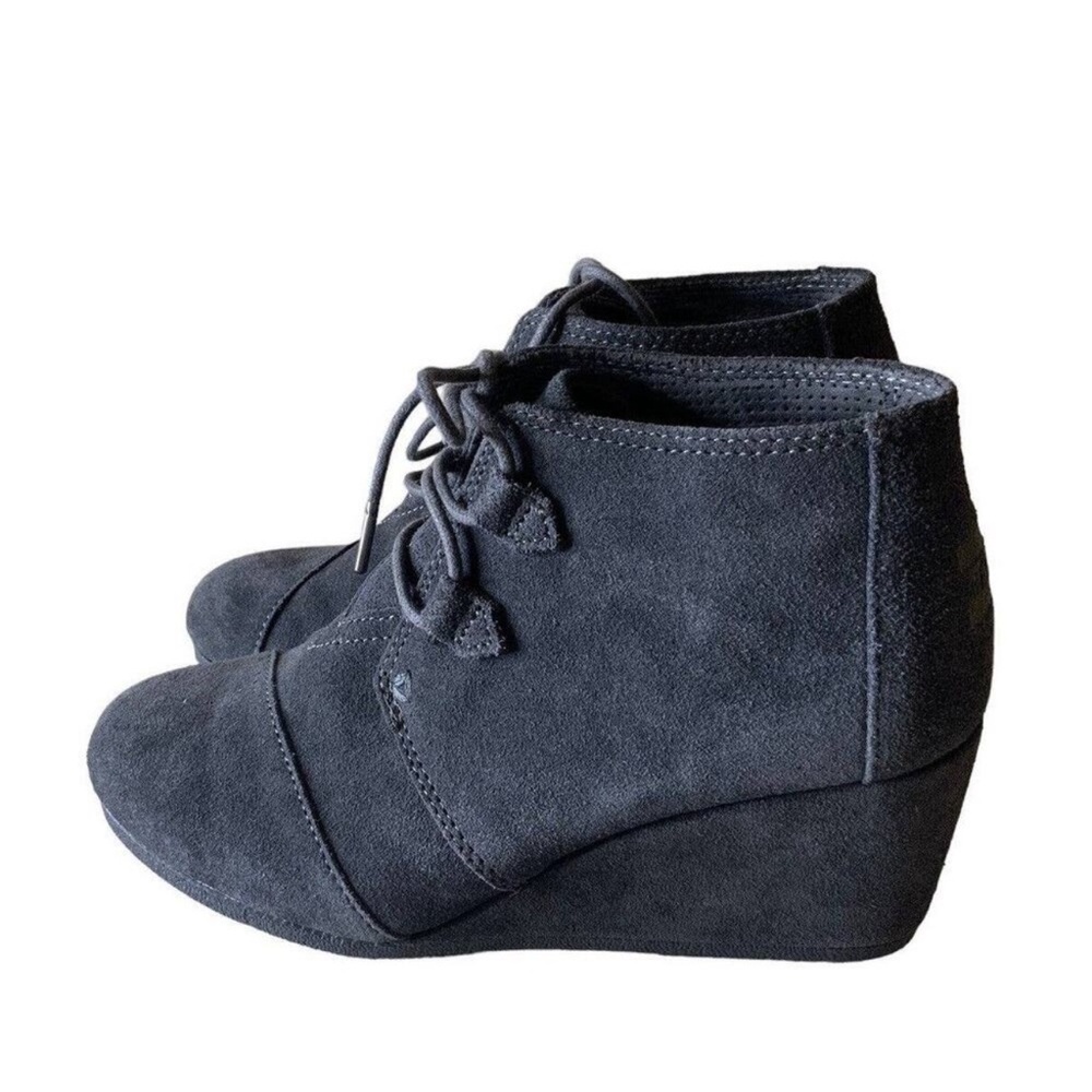 TOMS Kala Black Suede Lace Up Wedge Ankle Boots - Size 6.5 - Picture 7 of 12